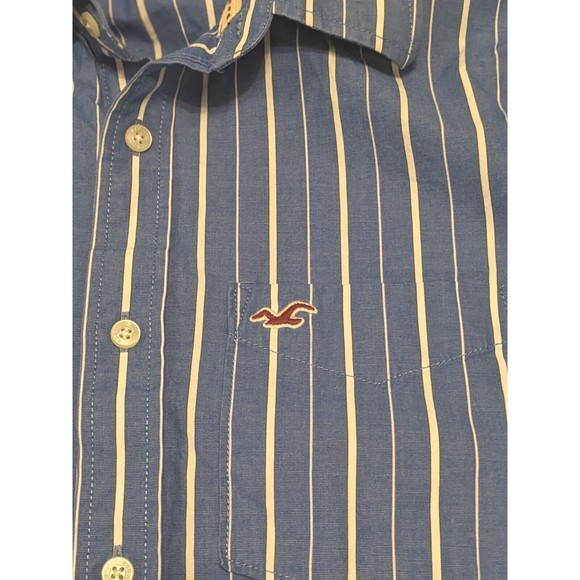 Hollister Shirt Mens XL Blue Striped Long Sleeve Button Up Casual Cotton Men - Picture 3 of 9